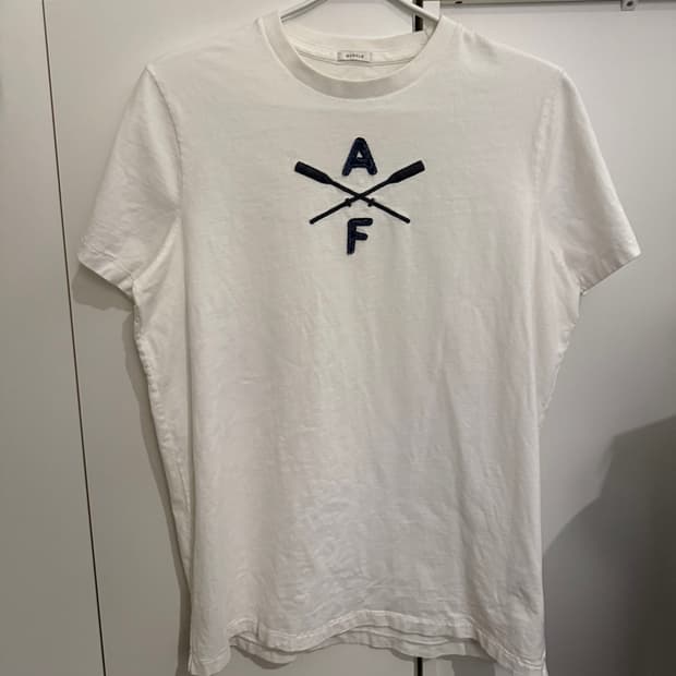 아베크롬비 머슬핏 네이비 아플리케 화이트 반팔티 XL