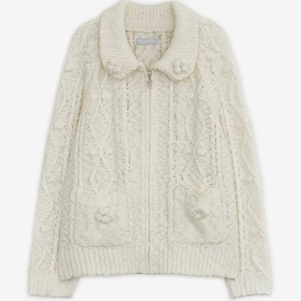 허그유어스킨 팝콘 니트 집업