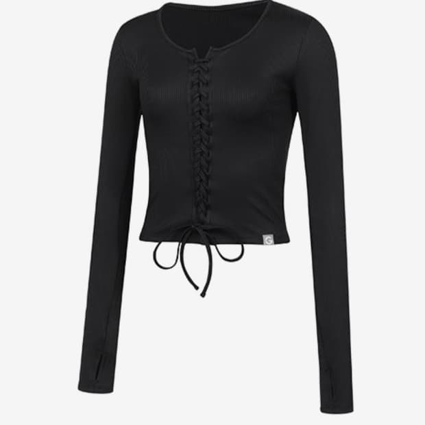 44 마른55 미개봉 새상품 그란데라인 골지 리본 크롭 탑 긴팔 티셔츠