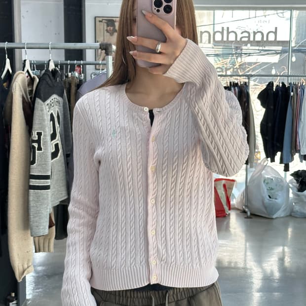 폴로랄프로렌 코튼캔디핑크 꽈배기 케이블니트 가디건