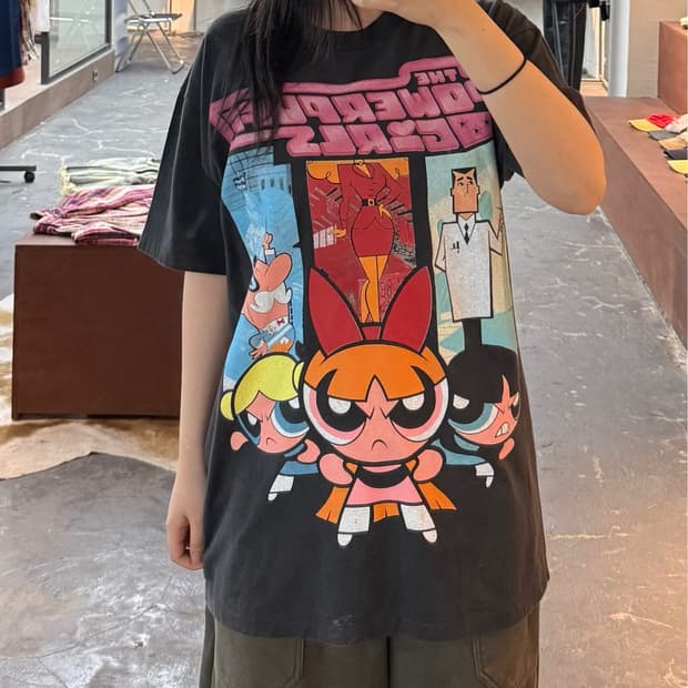빈티지 카툰네트워크 파워퍼프걸 그래픽 반팔 H3159