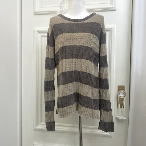 brown charcoal y2k stripe loose sweater