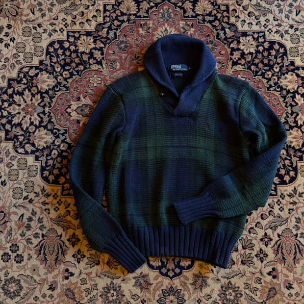 폴로 랄프로렌 블랙와치 숄칼라 니트 100