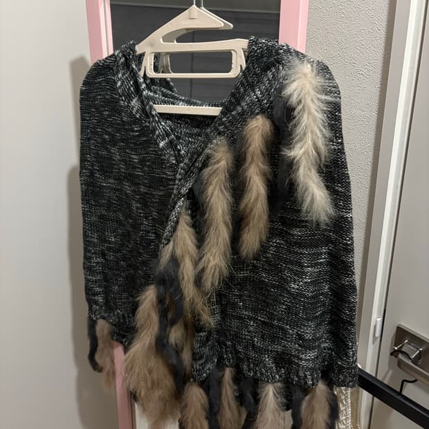 래빗 퍼 판초 케이프 / 페어리 그런지 에스닉 몽골 히피