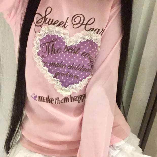 히메갸루 도트 하트레이스 레터링 연핑크 로걀탑 티셔츠 핀터깔 아방핏