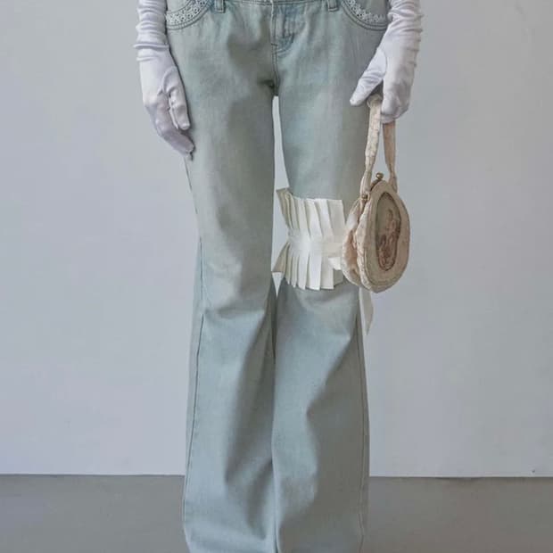 스컬프터 더블 웨이스트 부츠컷 데님 빈티지 아이스