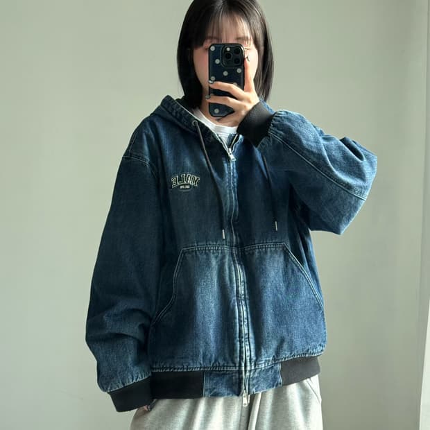 Yale 누빔 데님 후드 자켓