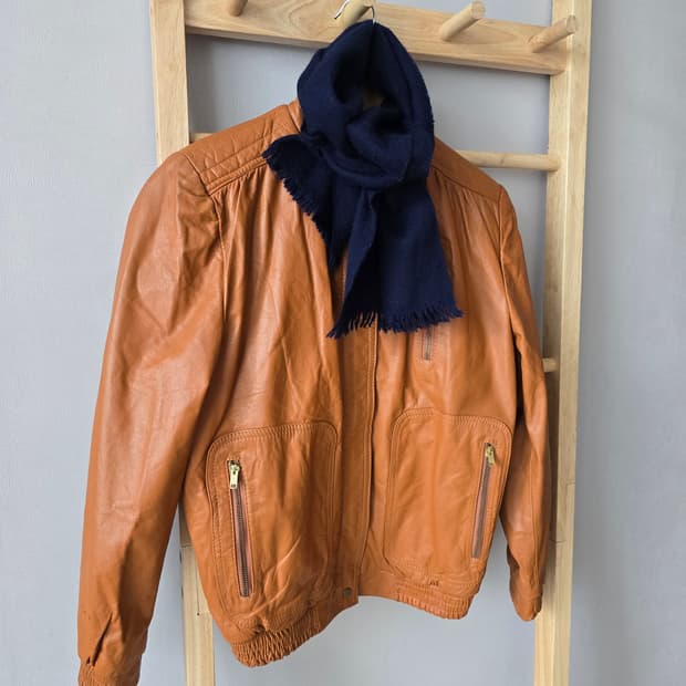 빈티지 cow leather 카멜오렌지컬러 가죽 봄버자켓 