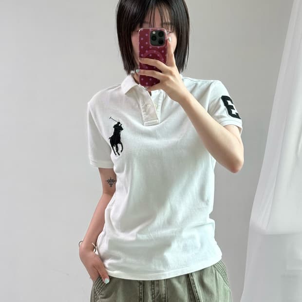 폴로 화이트 네이비 빅포니 피케이 티셔츠