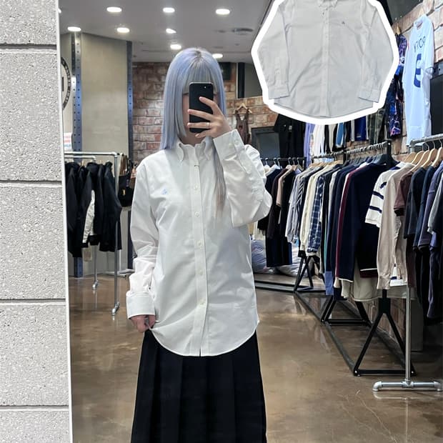 브룩스 브라더스 자수 로고 코튼 셔츠 화이트 S #csz4153