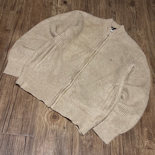 [S] 플레이보이 오트밀 와플 니트 집업 자켓