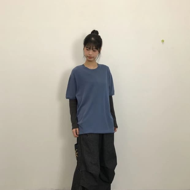 COS Blue Knit Short Sleeve T Shirt