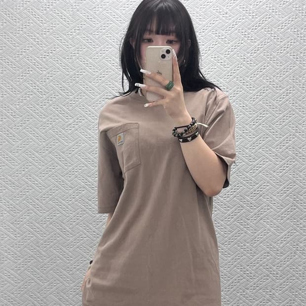 칼하트 빈티지 캐주얼 오트밀 베이지 포켓 반팔티 M C10788