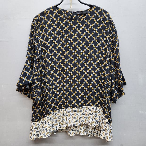 자라 ZARA 체인 버클 프린팅 블라우스 L
