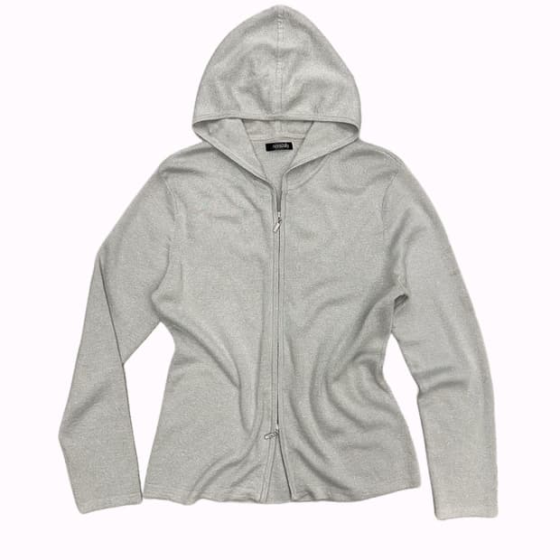 glitter grey knit hood zip-up