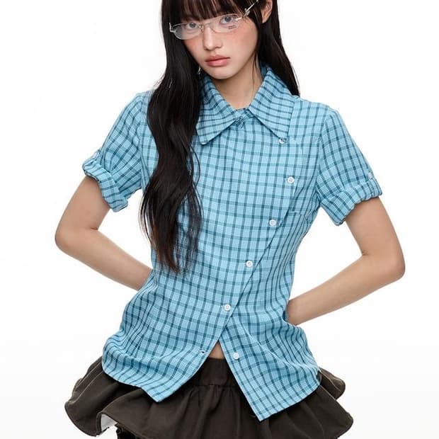 디얼마이키코 Twilight Oblique Button Shirt