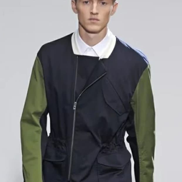 우영미 네이비/그린 배색 블루종 자켓 100