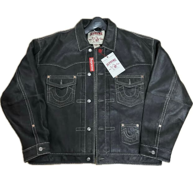 슈프림 x 트루릴리전 레더 트러커 자켓 블랙 (새제품)