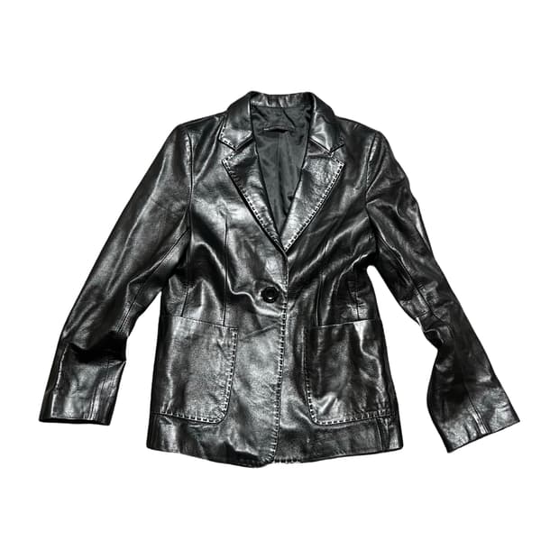 우영미 블랙 가죽 레더 블레이저 자켓 빈티지