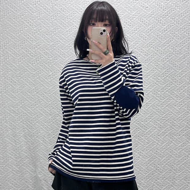세인트제임스 빈티지 캐주얼 스트라이프 엘보패치 롱슬리브 L C11362