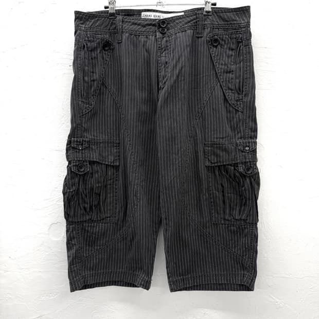 lemans jeans 핀스트라이프 카고 하프팬츠