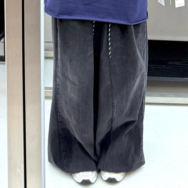 wisegirl 와걸 빈티지 커스텀 와이드 팬츠 데님 차콜