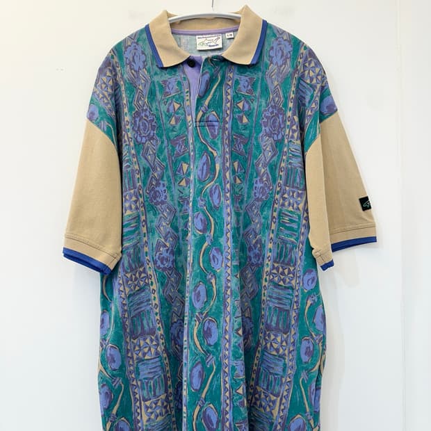 90s 리복 x 그래그 노먼 올오버 기하학 패턴 카라티 오버사이즈