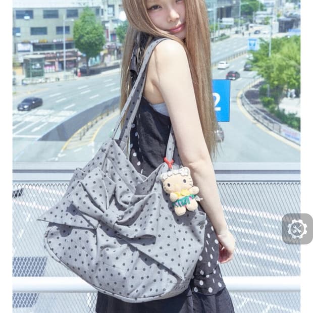 핀쿠노마루 리본백 도트 그레이