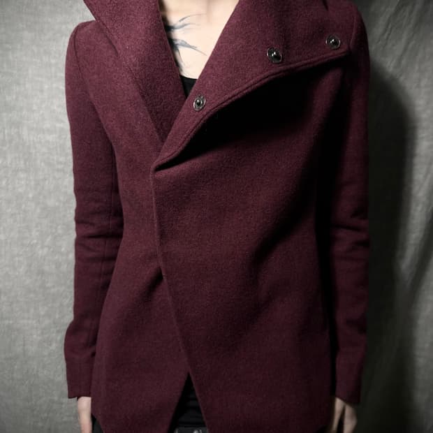 N4 Asymmetric High Collar Wool Coat