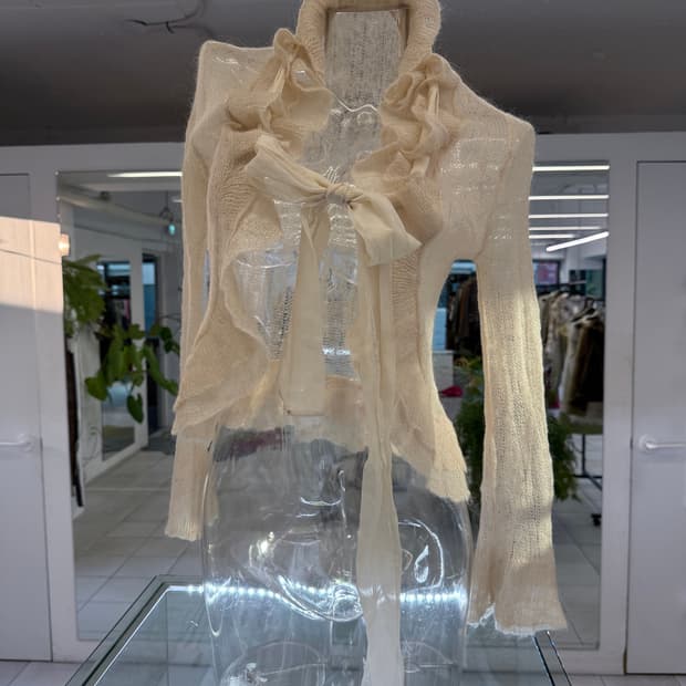 scarf layered mohair knit cardigan