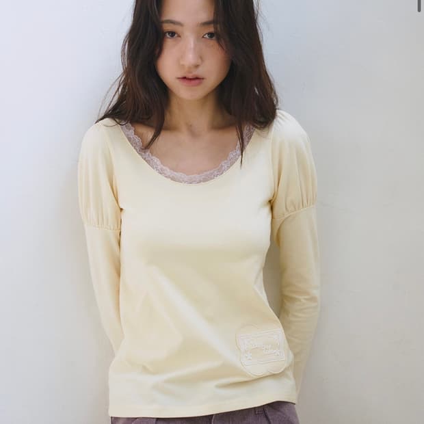 oafish daisy lace puff longsleeve yellow