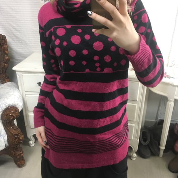 일본빈티지 도트 핑크 풀오버 니트