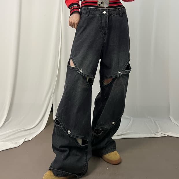 Vintage black washed denim pants
