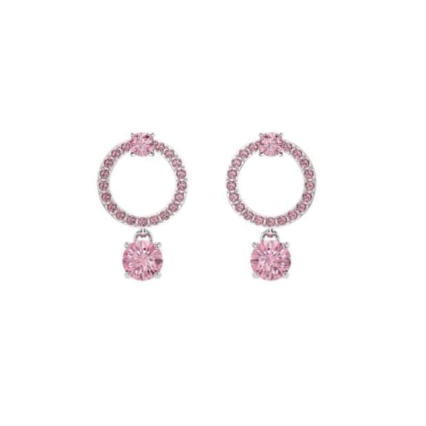 스와로브스키 드롭 핑크 큐빅 귀걸이 사쿠야 손민수