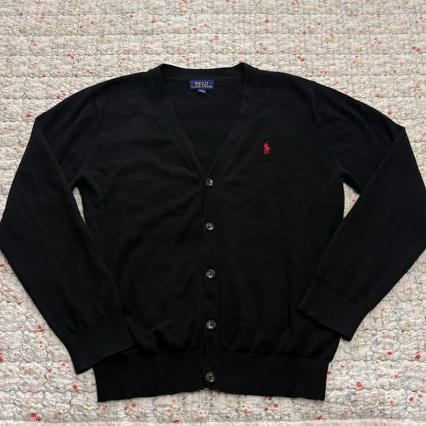 Polo 폴로 랄프로렌 레드 자수 로고 블랙 데일리 가디건
