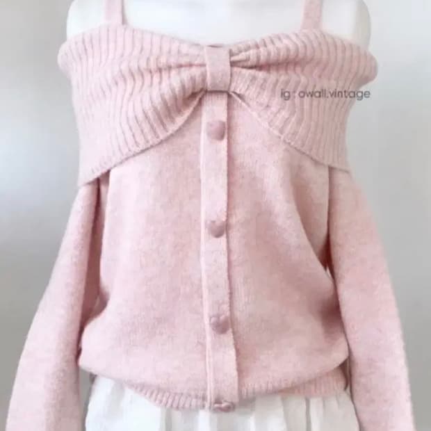 히메갸루 핑크 오프숄더 니트 하트 우사미미 stc빈티지 리본 리즈리사