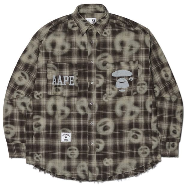 노매뉴얼 x 에이프 스프레이 심볼 체크 셔츠 브라운