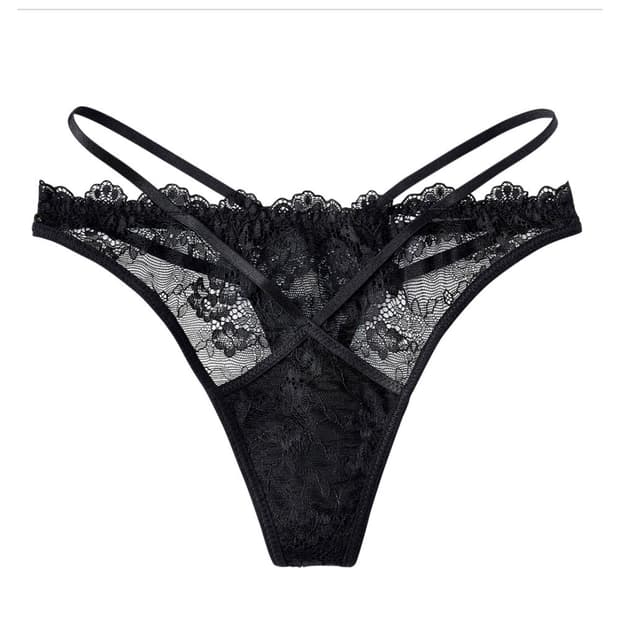 에메필) 블랙 레이스 크로스 폴드 t팬티 란제리