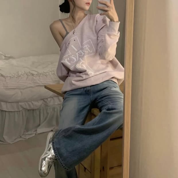 팬시클럽 프로스 오프 숄더 스웻셔츠 핑크