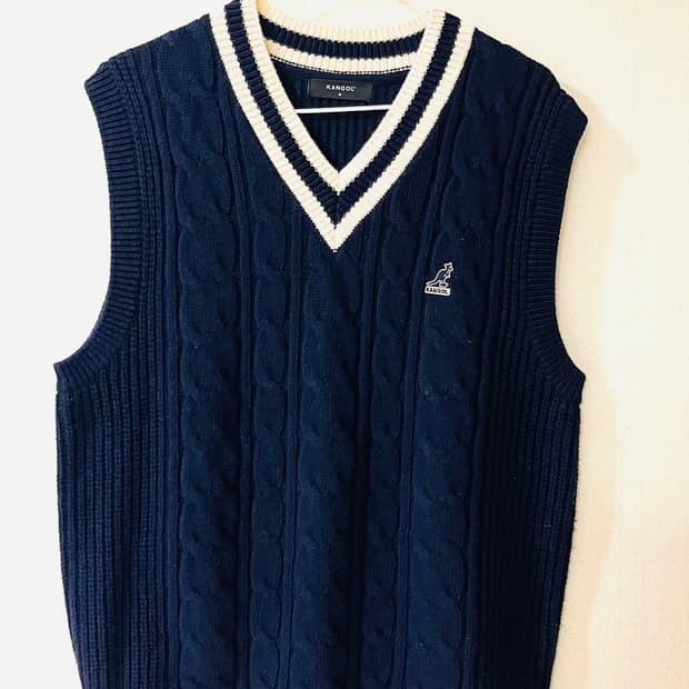캉골 프레피 베이직 니트 조끼 M 네이비