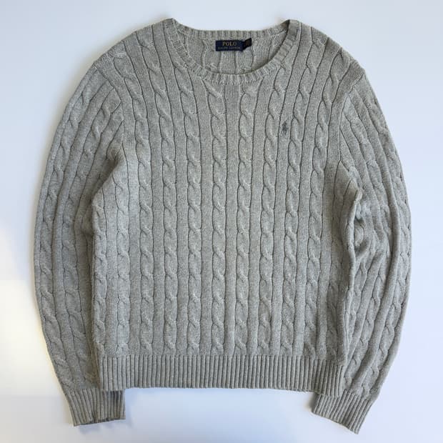 Polo  폴로 랄프로렌 자수 코튼 그레이 꽈배기 니트 