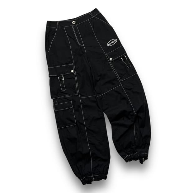 에고이스트 y2k 화이트 스티치 레이서 다크 카고 팬츠