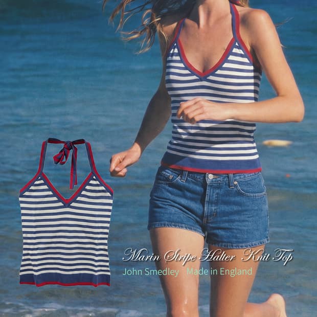 [영국 존스메들리 정품] 마린 스트라이프 니트 홀터 탑(Red/Navy)