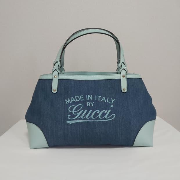 구찌 리미티드 에디션 블루 데님 민트 레더 크래프트 토트백 (정품)