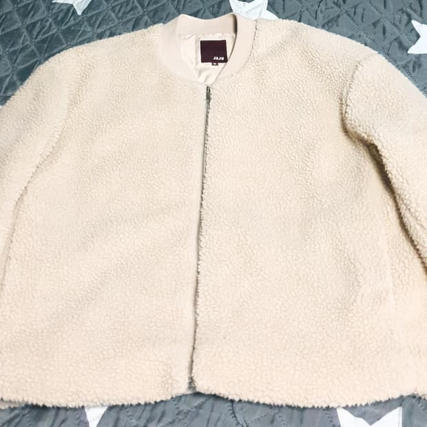 JAJU 자주 윈드블록 뽀글이 블루종 집업 자켓 아이보리 (M)