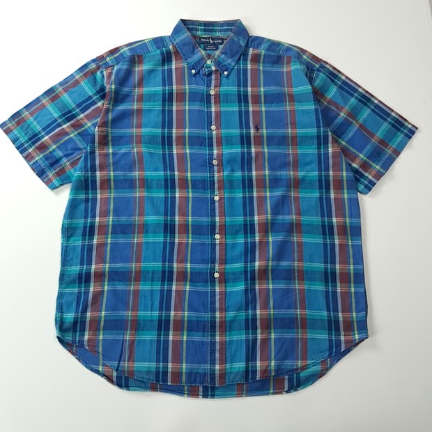 CK835 XL 폴로 90s 블레이크핏 블루 마드라스 반팔 셔츠 남방