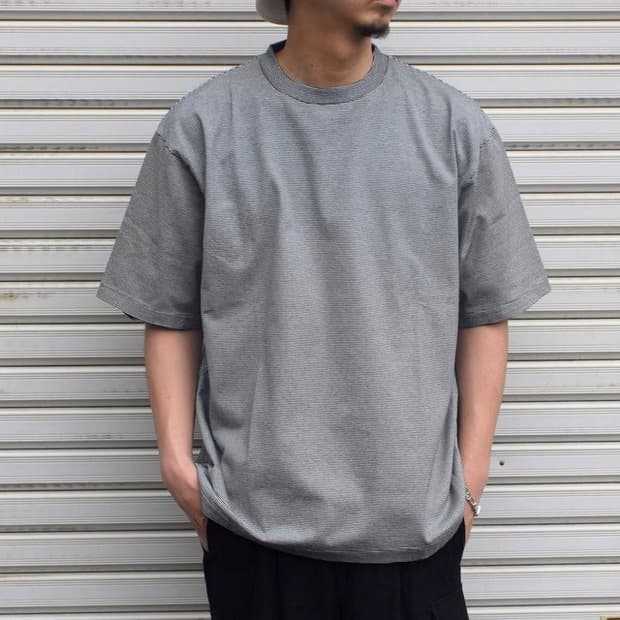 ETS.MATERIAUX Micro border T-shirt 네이비