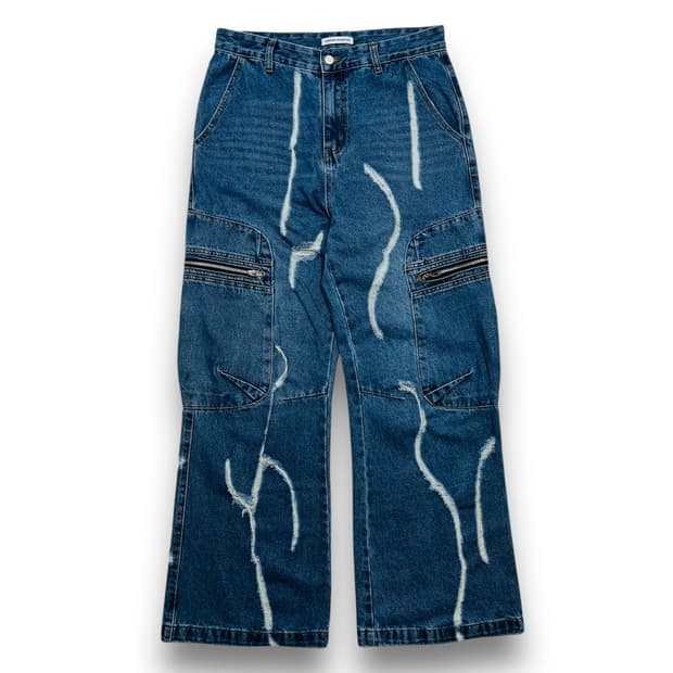 PERSON INTENTION 크랙 워시드 데님 카고팬츠