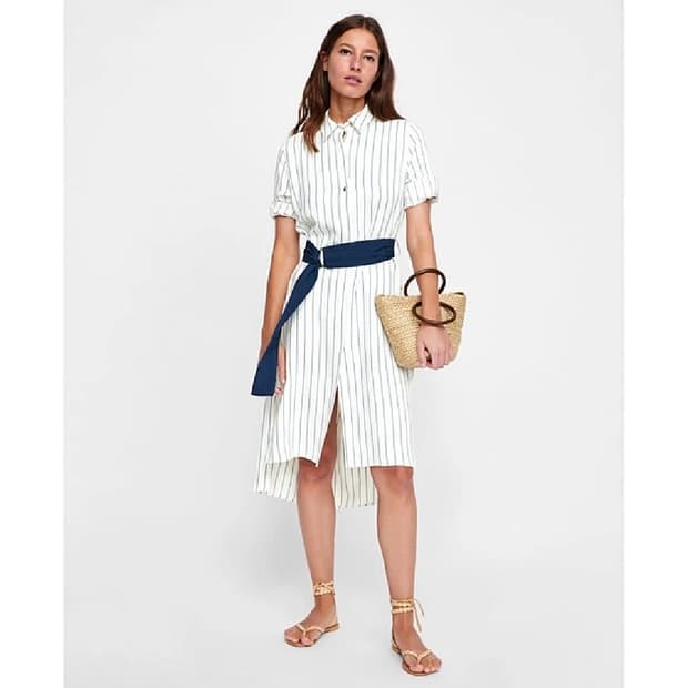 S) ZARA 자라 스트라이프 패턴 벨티드 원피스