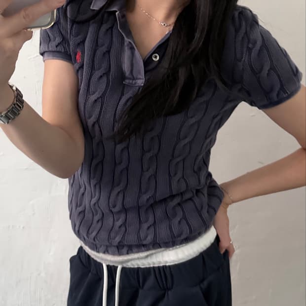 Polo 폴로 랄프로렌 QR신형 워시드 케이블 카라 반팔니트